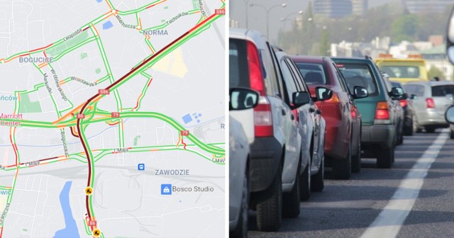 Mapa szlaków kolejowych z zaznaczoną blokadą i alternatywnymi trasami